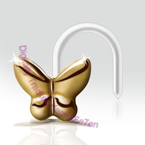 9ct Gold Butterfly Nose Stud with Bioflex Stem